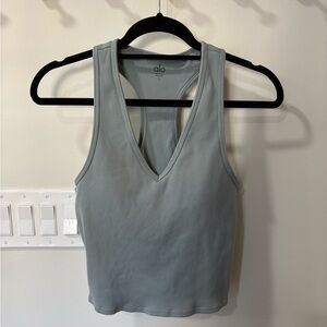 ALO Yoga Ribbed V-Neck Racerback Tank in Sage